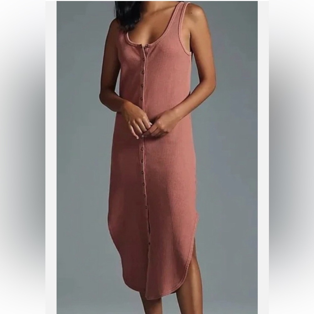 NWT Anthropologie Daily Practice Button-Front Midi Dress in Bronze